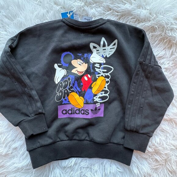 Adidas X Disney Mickey Mouse Kids Sweatshirt Black Size 5T Crewneck Cotton Blend - Picture 6 of 10